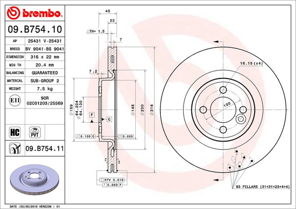 brembo BRAKE DISC ミニ R57(コンバーチブル) MSJCW 09.B754.11