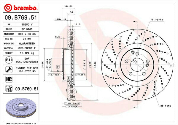 brembo BRAKE DISC MERCEDES BENZ Cクラス W204(ワゴン) 204277 2008/04〜 フロント左右セット 09.B769.51