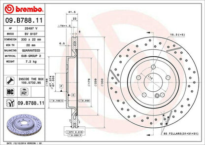 brembo BRAKE DISC MERCEDES BENZ Aクラス W176 176052 2013/07〜 リア左右セット 09.B788.11