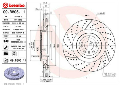 brembo BRAKE DISC MERCEDES BENZ Mクラス/GLE W166 166074 2012/06〜2015/10 フロント左右セット 09.B805.11