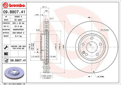 brembo BRAKE DISC MERCEDES BENZ GLAクラス X156 156946 2014/05〜 フロント左右セット 09.B807.41