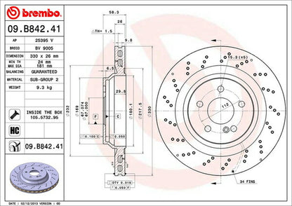 brembo BRAKE DISC MERCEDES BENZ SL R230 230472 2006/11〜2012/03 リア左右セット 09.B842.41