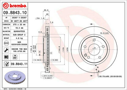 brembo BRAKE DISC MERCEDES BENZ W414 414700 2003/10〜 フロント左右セット 09.B843.11