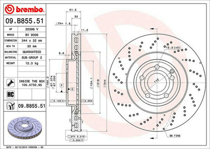 brembo BRAKE DISC MERCEDES BENZ CLSクラス W218(クーペ) 218359C 2011/02〜 フロント左右セット 09.B855.51