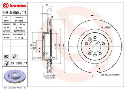 brembo BRAKE DISC LAND ROVER レンジローバー スポーツ LW3SA 2013/11〜2018/05 フロント左右セット 09.B858.11