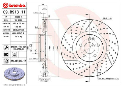 brembo BRAKE DISC MERCEDES BENZ CLAクラス W117 117352 2013/07〜 フロント左右セット 09.B913.11