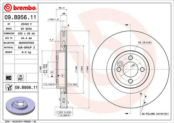 brembo BRAKE DISC MINI R56 JCWGP 2012/10〜2014/04 フロント左右セット 09.B956.11