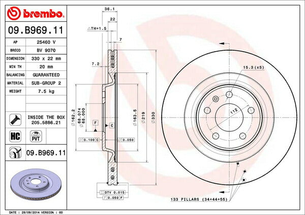 brembo BRAKE DISC AUDI S4 8KCAKF 2011/07〜2012/04 リア左右セット 09.B969.11