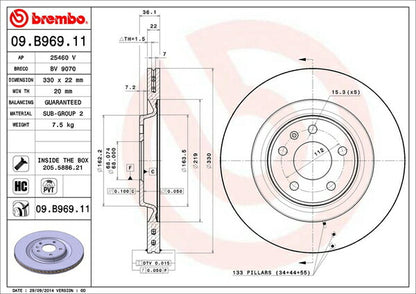 brembo BRAKE DISC AUDI S4 8KCAKF 2011/07〜2012/04 リア左右セット 09.B969.11