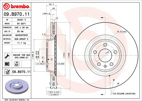brembo BRAKE DISC AUDI Q5 8RCTVF 2012/11〜 フロント左右セット 09.B970.11