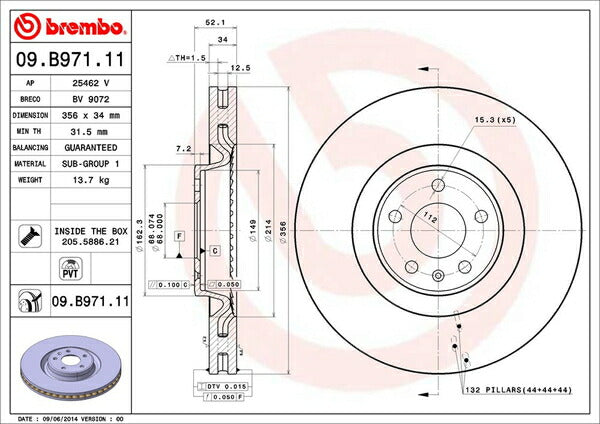 brembo BRAKE DISC AUDI A7 4GCREC 2015/04〜 フロント左右セット 09.B971.11