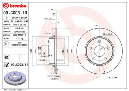 brembo BRAKE DISC JEEP ラングラー JK38S/JK38L/JK36S/JK36L 2007/03〜 フロント左右セット 09.C003.11