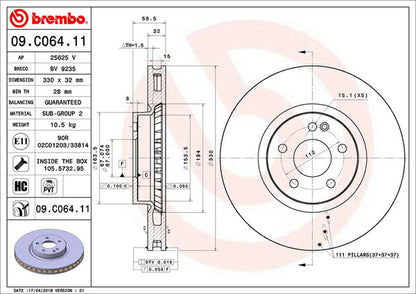 brembo BRAKE DISC MERCEDES BENZ W447 447813 2018/10〜 フロント左右セット 09.C064.11