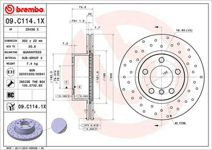brembo XTRA BRAKE DISC BMW 3シリーズ F30(セダン) 3B20 2012/04〜2015/08 フロント左右セット 09.C114.1X