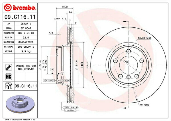brembo BRAKE DISC BMW 3シリーズ F31(ツーリング) 3A20/8A20 2012/09〜 フロント左右セット 09.C116.11