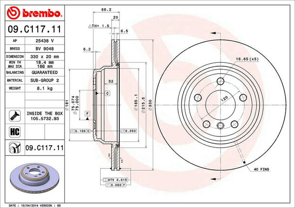 brembo BRAKE DISC BMW 3シリーズ F34(グランツーリズモ) 3X30 2013/06〜 リア左右セット 09.C117.11