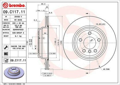 brembo BRAKE DISC BMW 3シリーズ F31(ツーリング) 8B30 2015/09〜 リア左右セット 09.C117.11