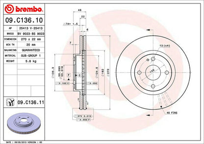 brembo BRAKE DISC マツダ ロードスター/ユーノスロードスター NB8C 2000/06〜2005/06 フロント左右セット 09.C136.11