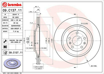 brembo BRAKE DISC AUDI A8 4EBPKF 2005/06〜2010/12 リア左右セット 09.C137.11