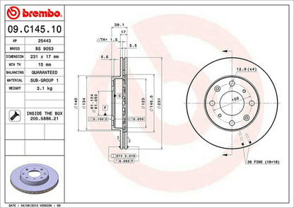 brembo BRAKE DISC ホンダ N-WGN/N-WGNカスタム JH1/JH2 2013/11〜 フロント左右セット 09.C145.10