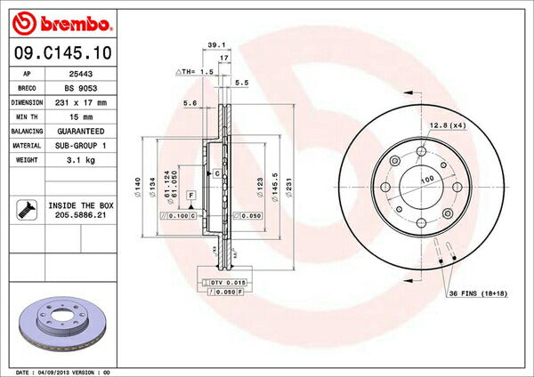 brembo BRAKE DISC ホンダ N-ONE JG1/JG2 2012/11〜 フロント左右セット 09.C145.10