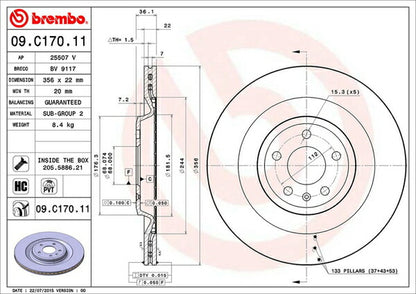 brembo BRAKE DISC AUDI A8 4HCDRF/4HCDRL 2010/12〜2012/09 リア左右セット 09.C170.11
