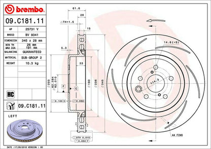 brembo BRAKE DISC レクサス RC F USC10 2014/09〜 リア左右セット 09.C181.11