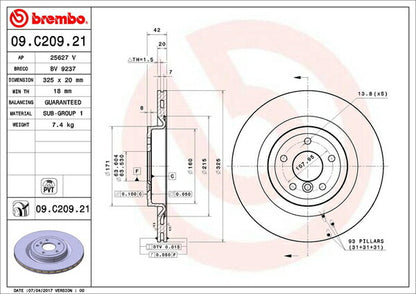 brembo BRAKE DISC JAGUAR Fペース DC3VA 2015/11〜 リア左右セット 09.C209.21