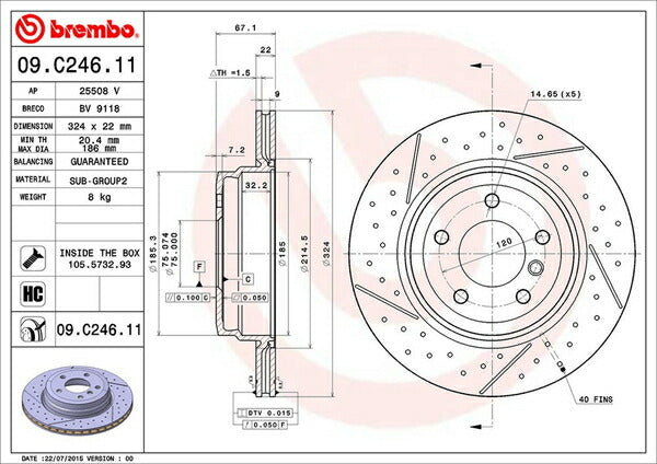 brembo BRAKE DISC BMW 3シリーズ E91(ツーリング) US20 2010/05〜2012/12 リア左右セット 09.C246.11