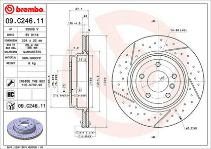 brembo BRAKE DISC BMW 3シリーズ E91(ツーリング) US20 2010/05〜2012/12 リア左右セット 09.C246.11