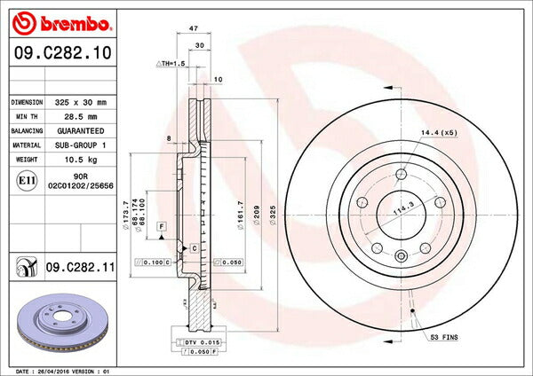 brembo BRAKE DISC FORD エクスプローラー 1FMHK8 2011〜2012 フロント左右セット 09.C282.11