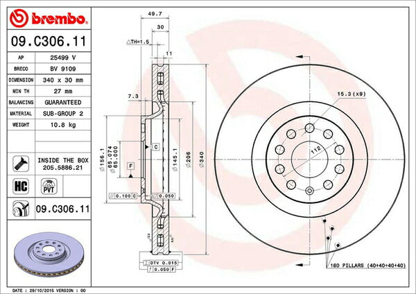 brembo BRAKE DISC VOLKSWAGEN ゴルフVII AUCHH 2014/09〜 フロント左右セット 09.C306.11