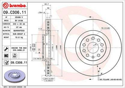 brembo BRAKE DISC VOLKSWAGEN ゴルフVII AUCHH 2014/09〜 フロント左右セット 09.C306.11