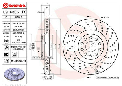 brembo XTRA BRAKE DISC AUDI S3 8VCJXF/8VCJXL 2013/09〜 フロント左右セット 09.C306.1X