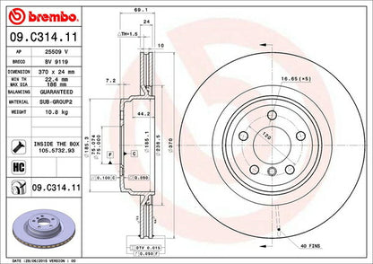 brembo BRAKE DISC BMW 7シリーズ F02 YE44 2012/09〜 リア左右セット 09.C314.11