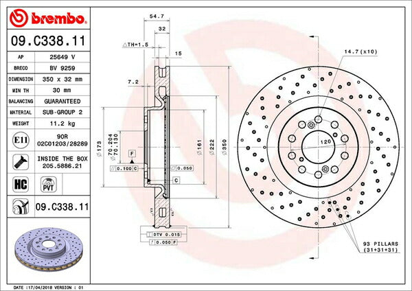 brembo BRAKE DISC ホンダ シビックタイプR FK2 2015/12〜2021/08 フロント左右セット 09.C338.11