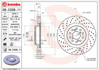 brembo BRAKE DISC ホンダ シビックタイプR FK8 2017/09〜 フロント左右セット 09.C338.11