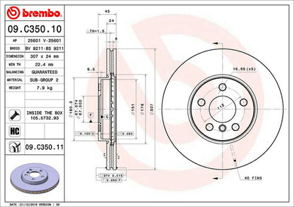 brembo BRAKE DISC BMW 2シリーズ F45(アクティブツアラー) 2A15 2014/10〜2016/07 フロント左右セット 09.C350.11