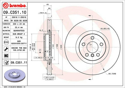 brembo BRAKE DISC BMW 2シリーズ F46(グランツアラー) 2D20 2014/10〜2016/07 フロント左右セット 09.C351.11