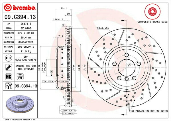 brembo BRAKE DISC BMW 3シリーズ F30(セダン) 3B20 2012/04〜2015/08 フロント左右セット 09.C394.13