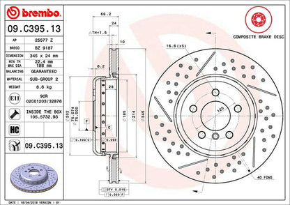 brembo BRAKE DISC BMW 4シリーズ F36(グランクーペ) 4A20/4D20 2014/06〜 リア左右セット 09.C395.13
