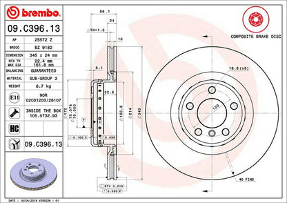brembo BRAKE DISC BMW 1シリーズ F20 1A16/1R15 2015/05〜 リア左右セット 09.C396.13