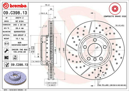 brembo BRAKE DISC BMW 3シリーズ F30(セダン) 3A20/8A20 2012/01〜 フロント左右セット 09.C398.13