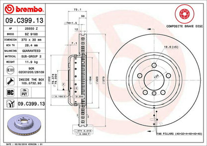 brembo BRAKE DISC BMW 1シリーズ F20 1A16 2012/03〜2015/05 フロント左右セット 09.C399.13