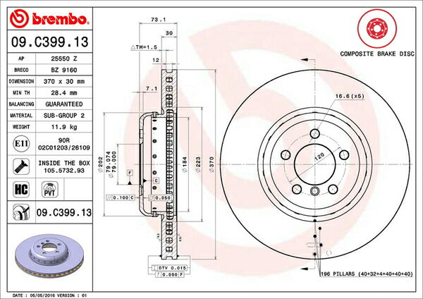 brembo BRAKE DISC BMW 3シリーズ F31(ツーリング) 3A30 2013/04〜 フロント左右セット 09.C399.13
