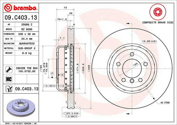 brembo BRAKE DISC BMW 1シリーズ E82 UC35 2008/02〜2010/04 フロント左右セット 09.C403.13