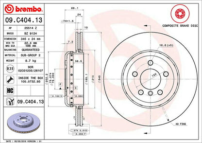brembo BRAKE DISC BMW 5シリーズ F10(セダン) FR44/KN44 2010/03〜 リア左右セット 09.C404.13