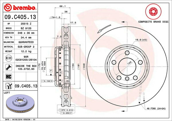 brembo BRAKE DISC BMW 7シリーズ F02 YE30 2012/09〜 フロント左右セット 09.C405.13