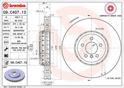 brembo BRAKE DISC BMW 7シリーズ F02 KB44 2009/10〜2012/08 フロント左右セット 09.C407.13