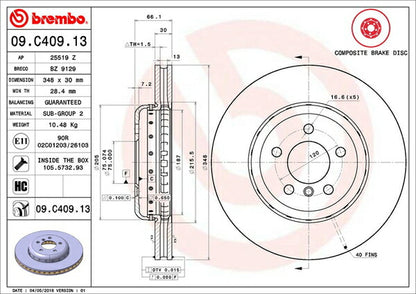 brembo BRAKE DISC BMW 6シリーズ F13(クーペ) LW30C 2011/10〜 フロント左右セット 09.C409.13